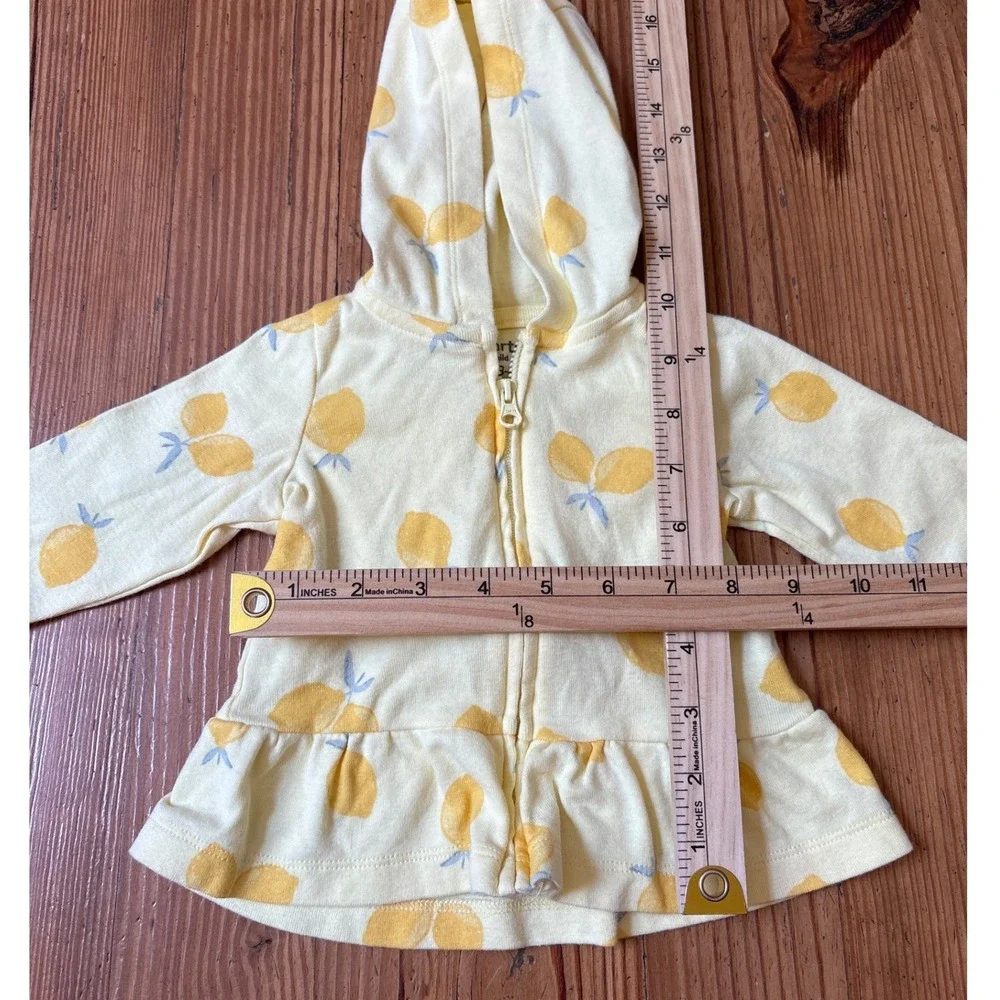 Carter's Zip Up Hoodie Baby Girl Yellow Lemon Peplum‎ Ruffle SIZE 3-6M